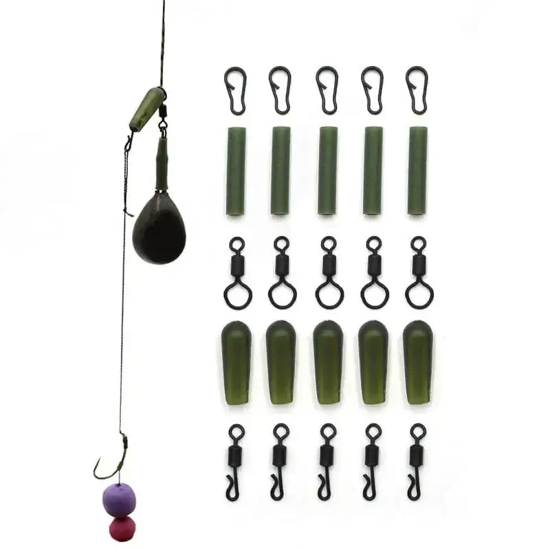 China Action Fishing Nets 5 Set Running Rig Kit For Carp Fishing Accessories Anti Tangle Sleeves Quick Change Swivel Hair Rigs Carp Feeder Fishing Tackle