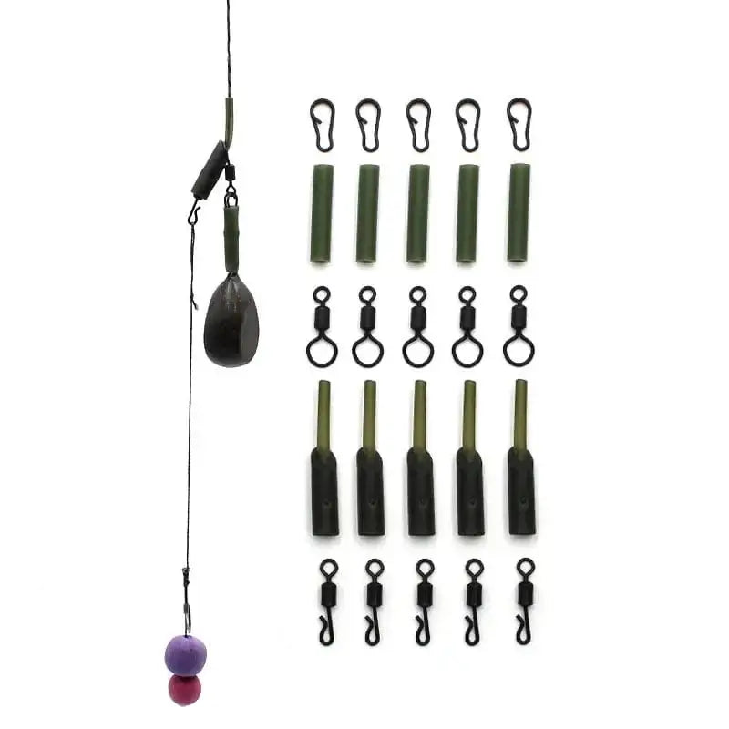 China Action Fishing Nets 5 Set Running Rig Kit For Carp Fishing Accessories Anti Tangle Sleeves Quick Change Swivel Hair Rigs Carp Feeder Fishing Tackle