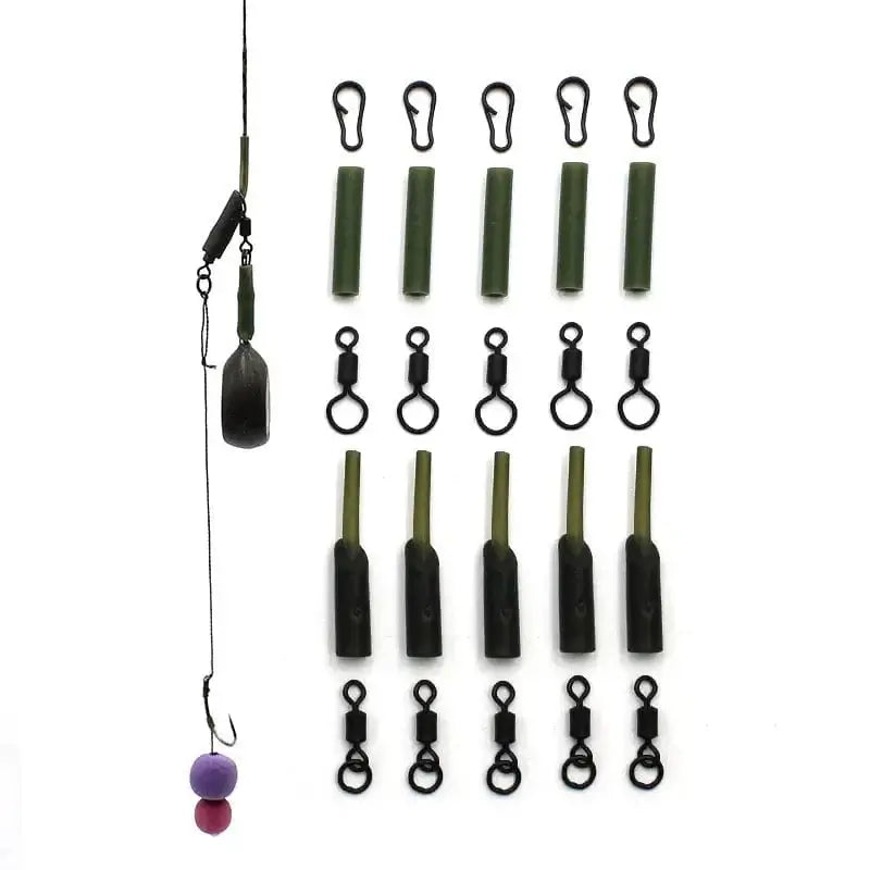 China Action Fishing Nets 5 Set Running Rig Kit For Carp Fishing Accessories Anti Tangle Sleeves Quick Change Swivel Hair Rigs Carp Feeder Fishing Tackle