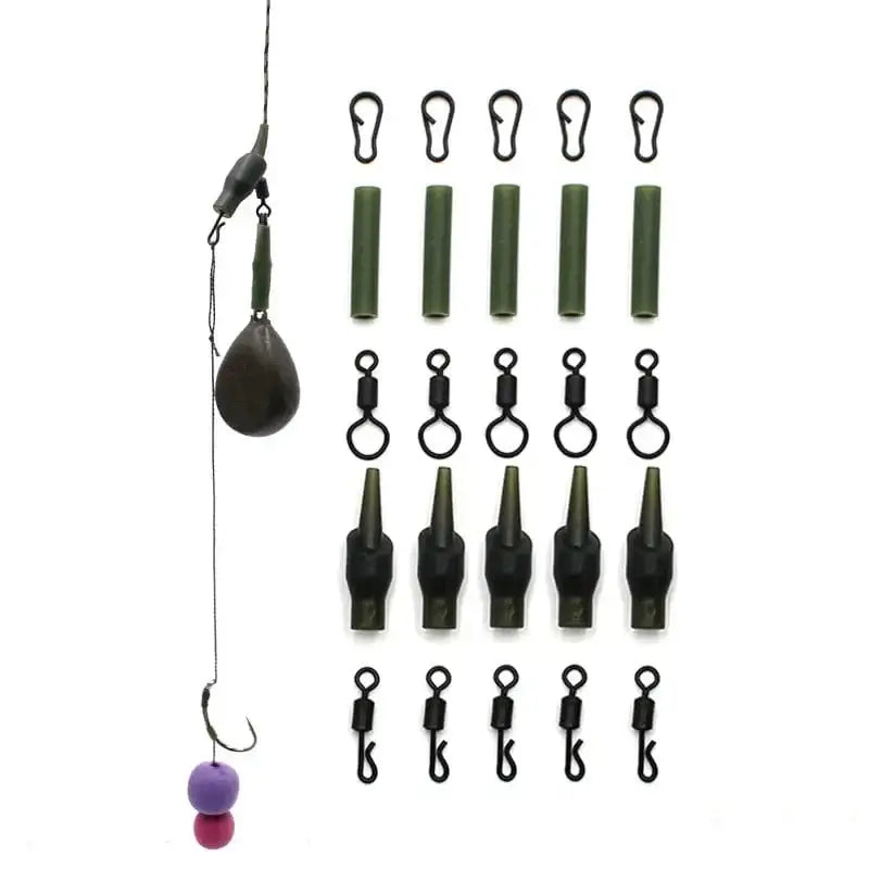 China Action Fishing Nets 5 Set Running Rig Kit For Carp Fishing Accessories Anti Tangle Sleeves Quick Change Swivel Hair Rigs Carp Feeder Fishing Tackle