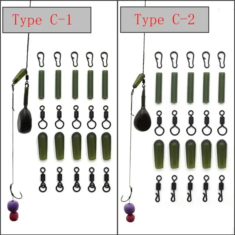 China Action Fishing Nets 5 Set Running Rig Kit For Carp Fishing Accessories Anti Tangle Sleeves Quick Change Swivel Hair Rigs Carp Feeder Fishing Tackle