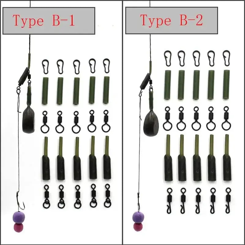 China Action Fishing Nets 5 Set Running Rig Kit For Carp Fishing Accessories Anti Tangle Sleeves Quick Change Swivel Hair Rigs Carp Feeder Fishing Tackle