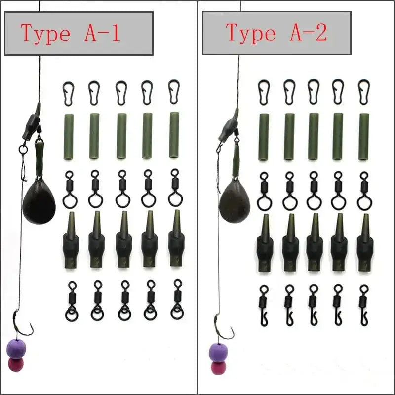 China Action Fishing Nets 5 Set Running Rig Kit For Carp Fishing Accessories Anti Tangle Sleeves Quick Change Swivel Hair Rigs Carp Feeder Fishing Tackle