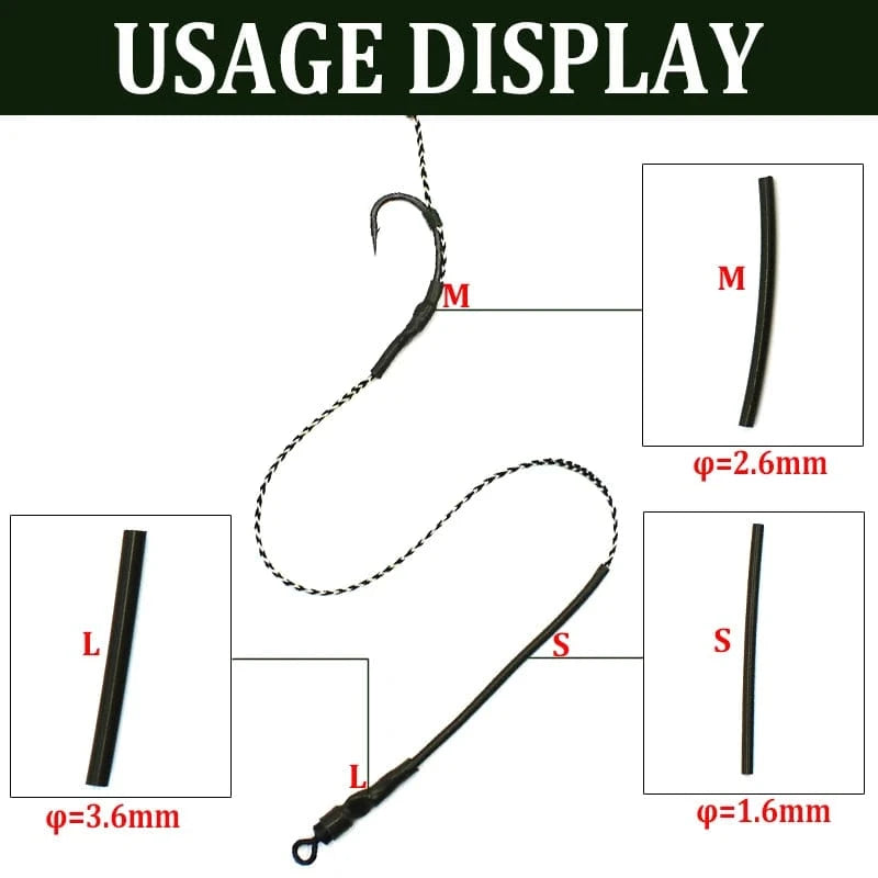 China Action Fishing Nets 50PCS Carp Fishing Accessories Fishing Hook Line Sleeves Heat Shrink Tubes For Carp Ronnie Spinner Rigs Fishing Tackle Equipment