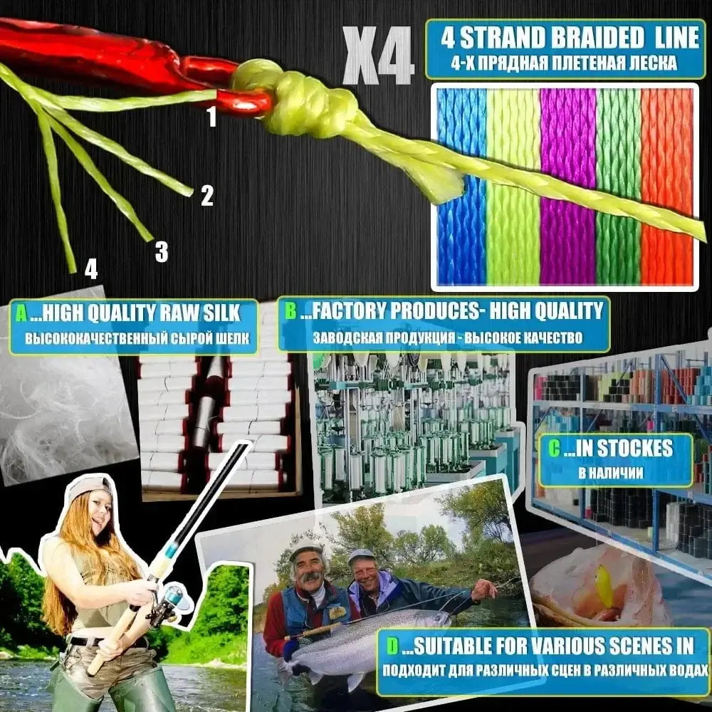 China Action Fishing Nets BAKAWA X4 Strands Abrasion Resistant Braided Fishing Line PE Super Strong Carp Multifilament Fishing Accessories For 300M