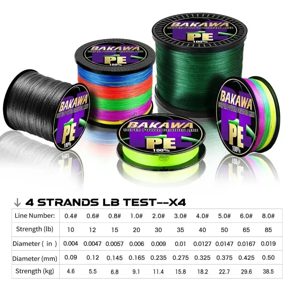 China Action Fishing Nets BAKAWA X4 Strands Abrasion Resistant Braided Fishing Line PE Super Strong Carp Multifilament Fishing Accessories For 300M