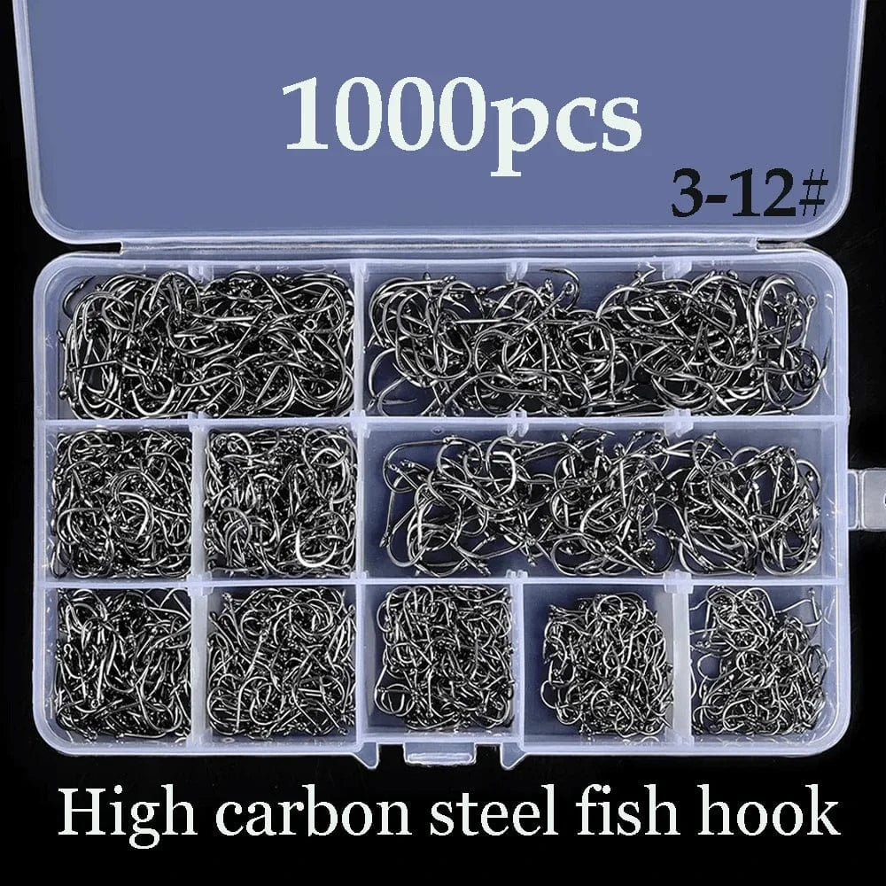 China Action Fishing Nets Fishing Hooks 100-1000 Pieces of Fish Hook Box Set Saltwater Fresh Water High Carbon Steel Fish Hook Accessories Fishing Gear