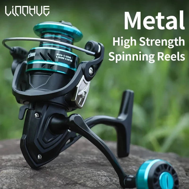 China Action Fishing Nets LINNHUE Fishing Reel HZ1000-7000 Max Drag 10kg Metal Spool Grip Spinning Reel For Carp Reel Fishing Accessories Pesca Bass Fish