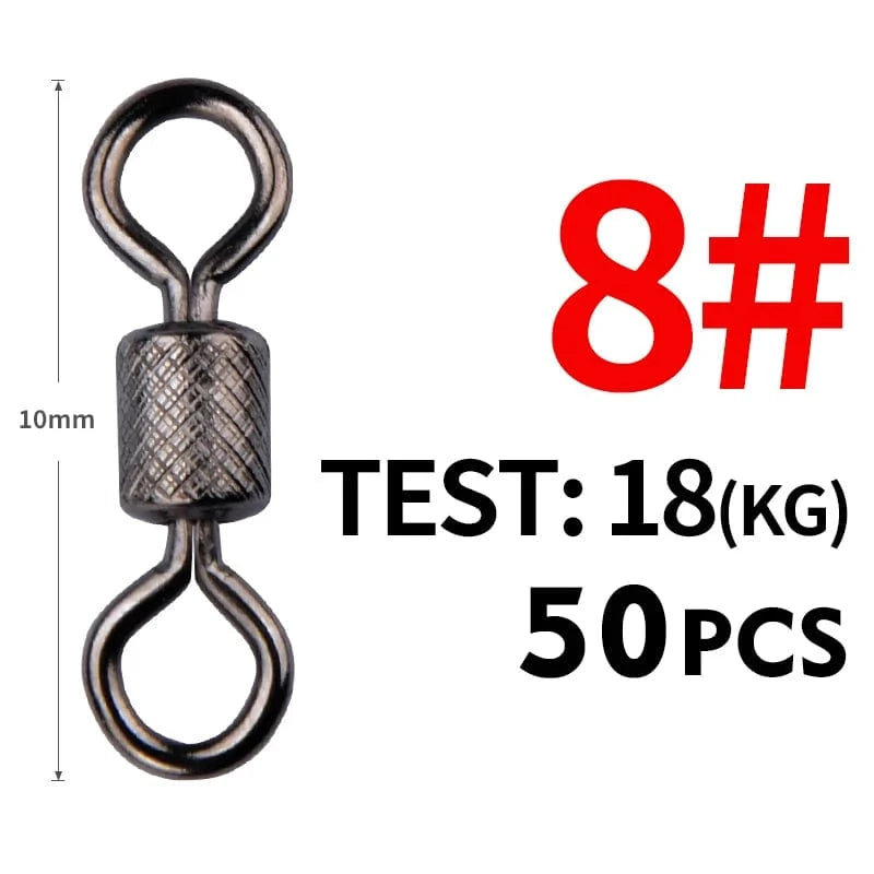 China Action Fishing Nets Meredith 50PCS/Lot Fishing Swivels Ball Bearing Swivel with Safety Snap Solid Rings Rolling Swivel for Carp Fishing Accessories
