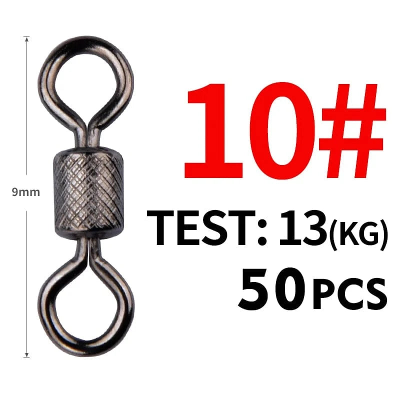 China Action Fishing Nets Meredith 50PCS/Lot Fishing Swivels Ball Bearing Swivel with Safety Snap Solid Rings Rolling Swivel for Carp Fishing Accessories