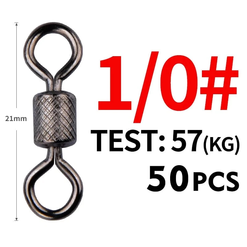 China Action Fishing Nets Meredith 50PCS/Lot Fishing Swivels Ball Bearing Swivel with Safety Snap Solid Rings Rolling Swivel for Carp Fishing Accessories