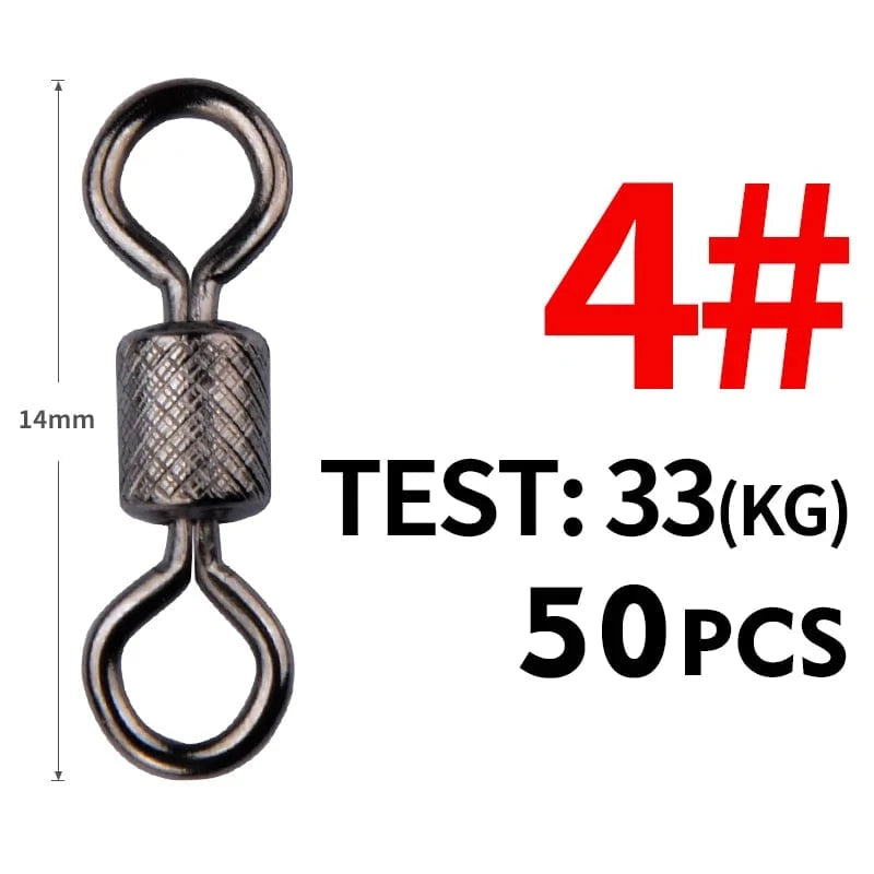 China Action Fishing Nets Meredith 50PCS/Lot Fishing Swivels Ball Bearing Swivel with Safety Snap Solid Rings Rolling Swivel for Carp Fishing Accessories