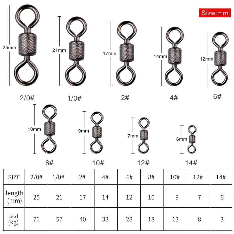 China Action Fishing Nets Meredith 50PCS/Lot Fishing Swivels Ball Bearing Swivel with Safety Snap Solid Rings Rolling Swivel for Carp Fishing Accessories