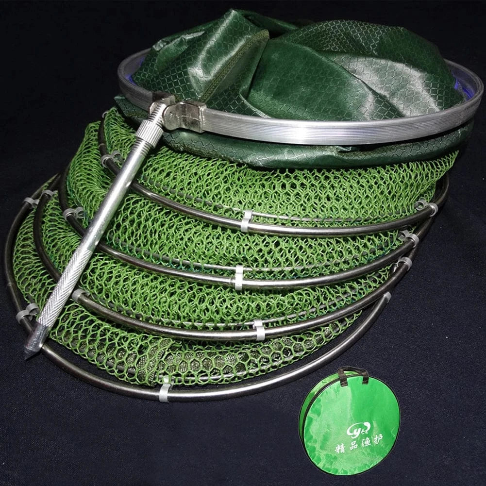 China Action Fishing Nets Portable Nylon Mesh Net Fish Storage Fishing Accessories Steel Ring Folding Fish Cage Fishing Trap Net Fish Basket Tackle