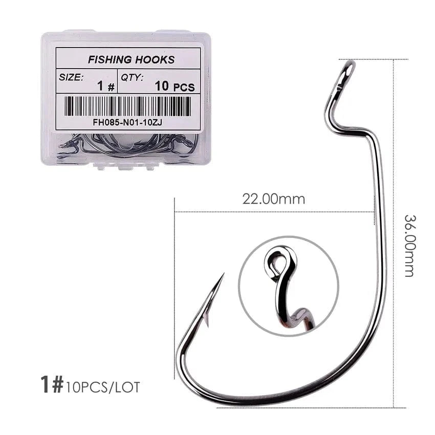 China Action Fishing Nets Size 1 - black 10pcs/ Box Fishing hook Offset 8# - 5/0# crank hook for soft worm bait fishhook crankbait fishing tackle accessories pesca hooks