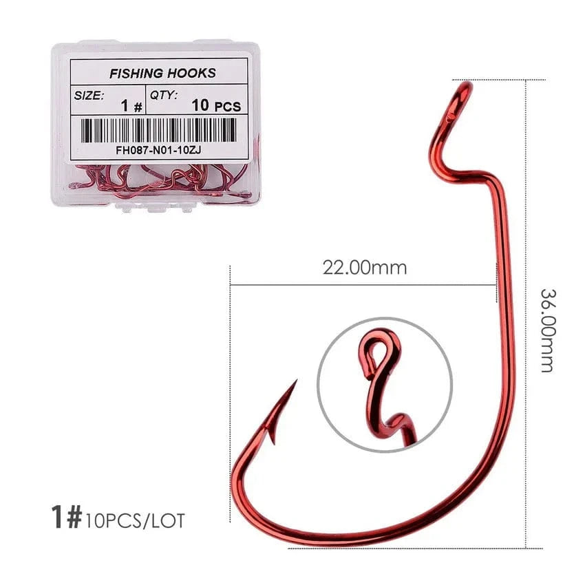 China Action Fishing Nets Size 1 - red 10pcs/ Box Fishing hook Offset 8# - 5/0# crank hook for soft worm bait fishhook crankbait fishing tackle accessories pesca hooks