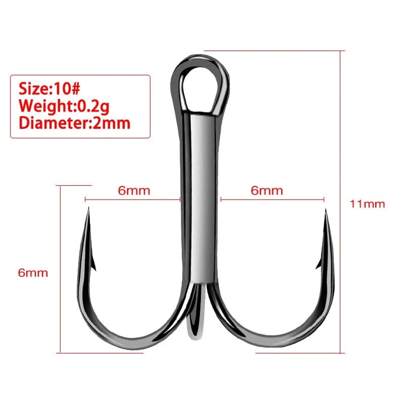 China Action Fishing Nets Size-10 / 100 Pcs Shawto 50 PCS/Lot Black High Carbon Treble Hooks Super Sharp Solid Size 2#-12# Triple Barbed Steel Fish Hook Fishing Accessories