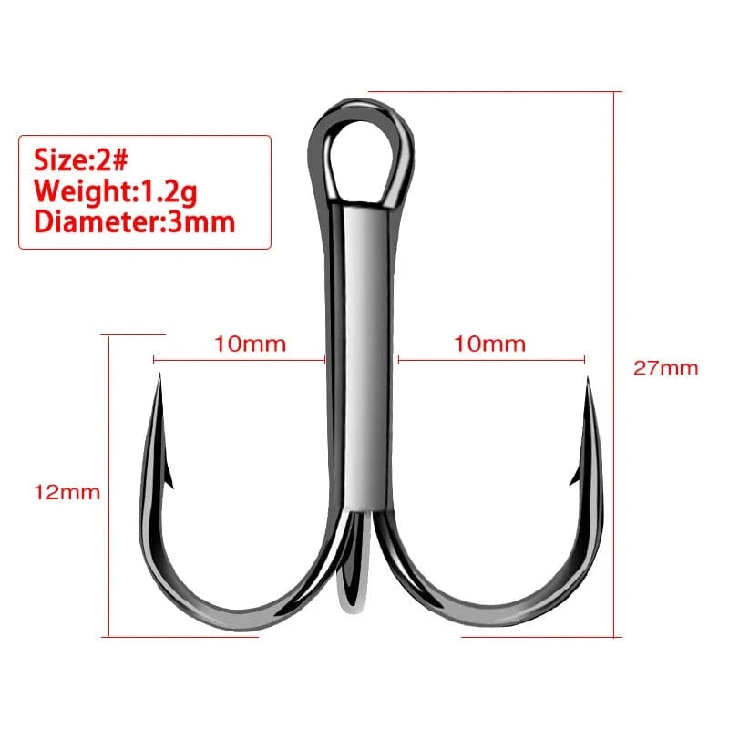 China Action Fishing Nets Size-2 / 100 Pcs Shawto 50 PCS/Lot Black High Carbon Treble Hooks Super Sharp Solid Size 2#-12# Triple Barbed Steel Fish Hook Fishing Accessories