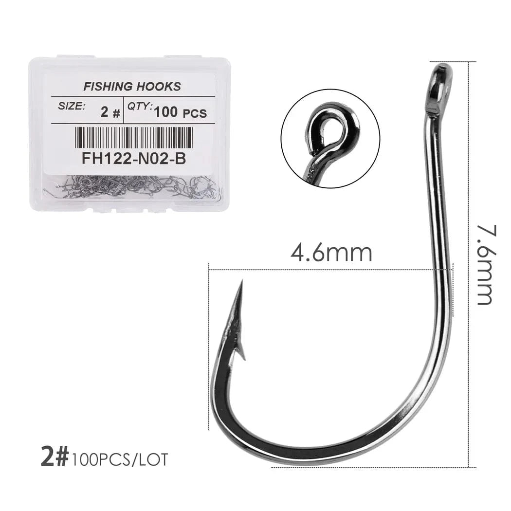 China Action Fishing Nets Size 2 100pcs 100PCS/Box Fishing Hook Jig Head Fishing Hooks Freshwater Fishhook  Carpfishing Pond Carpe Fish Tackle Accessories