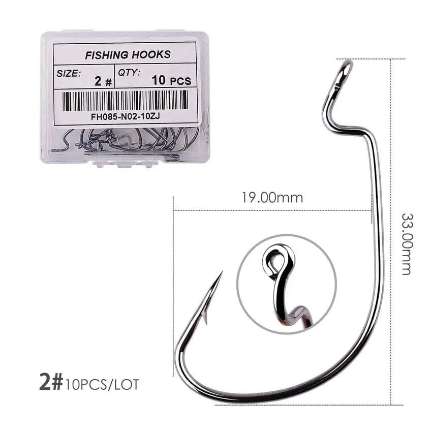 China Action Fishing Nets Size 2 - black 10pcs/ Box Fishing hook Offset 8# - 5/0# crank hook for soft worm bait fishhook crankbait fishing tackle accessories pesca hooks