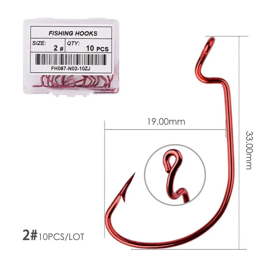 China Action Fishing Nets Size 2 - red 10pcs/ Box Fishing hook Offset 8# - 5/0# crank hook for soft worm bait fishhook crankbait fishing tackle accessories pesca hooks