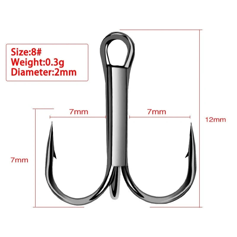 China Action Fishing Nets Size-8 / 100 Pcs Shawto 50 PCS/Lot Black High Carbon Treble Hooks Super Sharp Solid Size 2#-12# Triple Barbed Steel Fish Hook Fishing Accessories