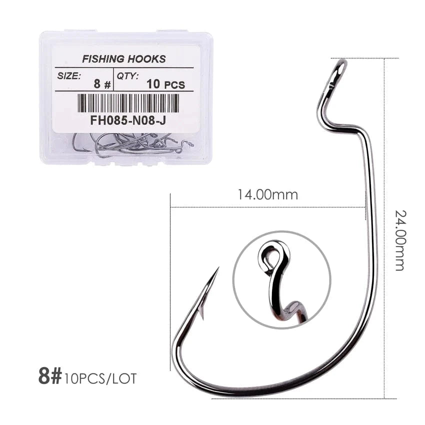 China Action Fishing Nets Size 8 - black 10pcs/ Box Fishing hook Offset 8# - 5/0# crank hook for soft worm bait fishhook crankbait fishing tackle accessories pesca hooks