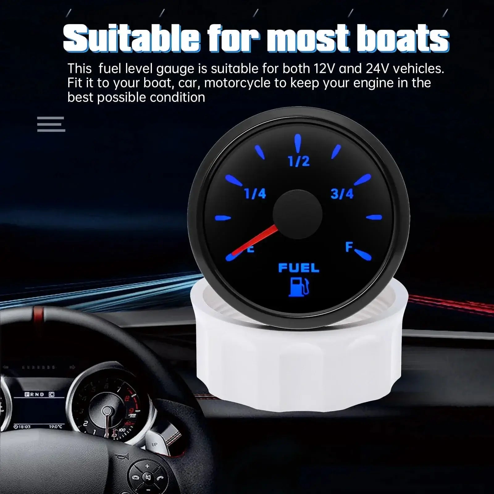 China China 0-190Ω Fuel Float Sensor + Fuel Level Gauge(Option) 7 Color Backlight Fuel Tank Level Gauge With Alarm Light For Marine Car RVS