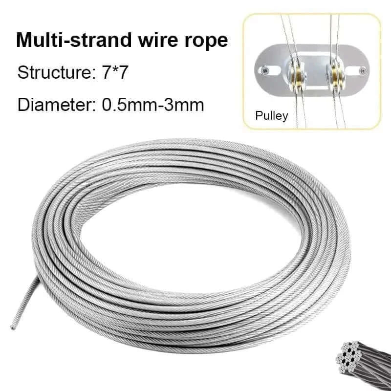 China China 0.5mmx10M Diameter 0.5-3mm Stainles steel wire 10m/5m rope with of7x7structure soft fishing lifting cable pull rope drying rack wire rope