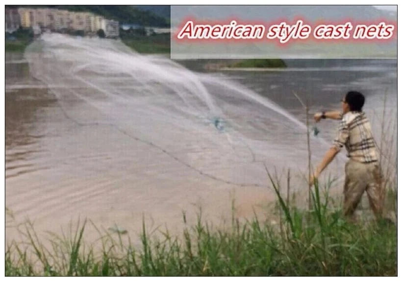 China China 1.2-3.6m With Sinker or Without Sinker Catch Fishing Net USA Cast Nets Water Hand Throw Fly Fish Network Small Grid Tool