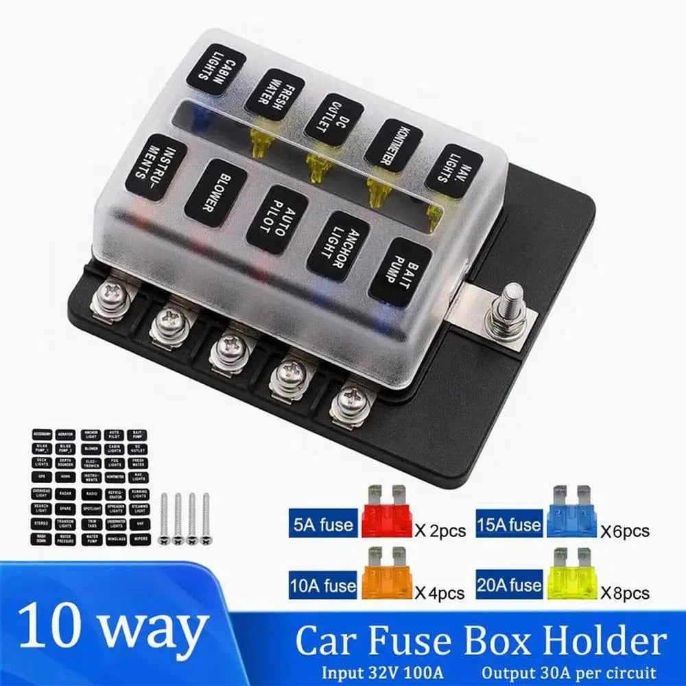 China China 10 Ways Universal 12Ways Car Blade Holder Fuse Box With LED Indicator Light 12V 32V Screw Binding Post Fuse For Car Boat Marine