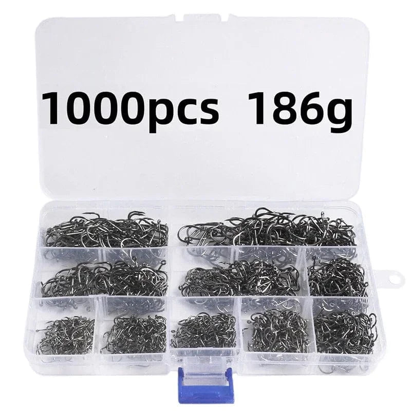 China China 1000PCS Carbon Steel Fishing Hooks 50-1600Pcs/Box Strong Sharp Silver Circle Fishhook 3#-12# Jig Barbed Pesca Portable Lure Bait Tackle