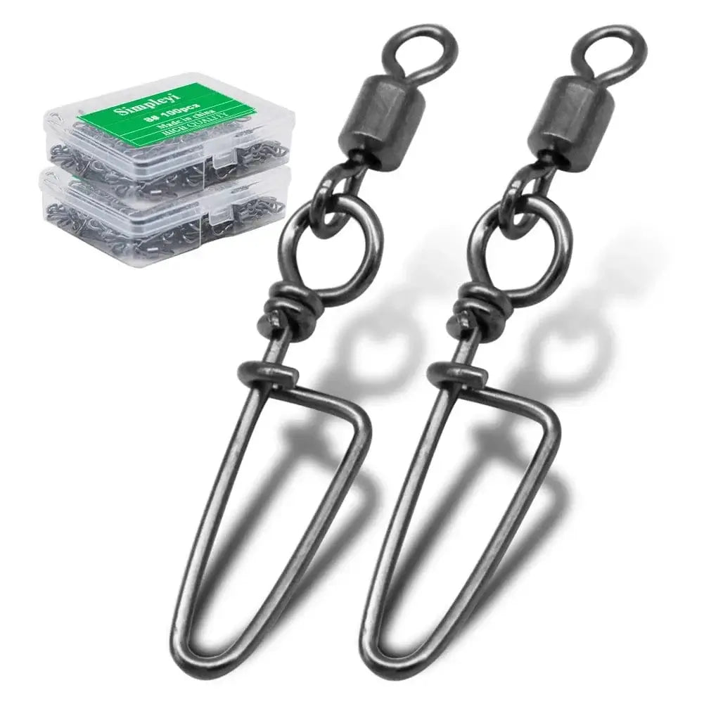 China China 100pcs 1box / size 4 / CHINA 50-100pcs/ 1box  Fishing Connector Swivels Interlock Pin Rolling Swivel With Hooked Snap For Fishhook Lure Fishing Accessories