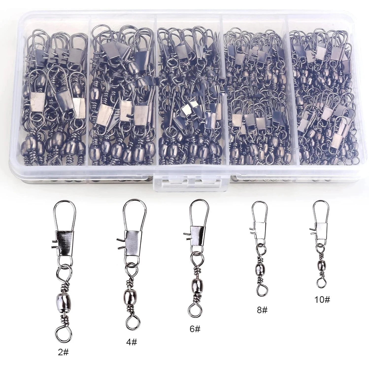 China China 100Pcs/Lot 4#6#8#10#12# Swivels Mix Fishing Connector Snap Pin Rolling Lure Swivel Hook Carabiner Connectors Tackle Accessories
