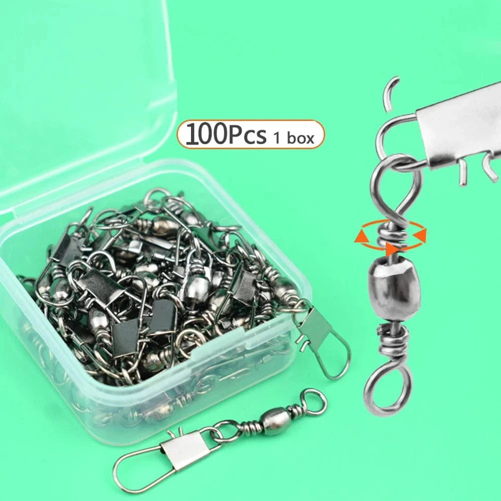 China China 100Pcs No.6 100Pcs/Lot 4#6#8#10#12# Swivels Mix Fishing Connector Snap Pin Rolling Lure Swivel Hook Carabiner Connectors Tackle Accessories