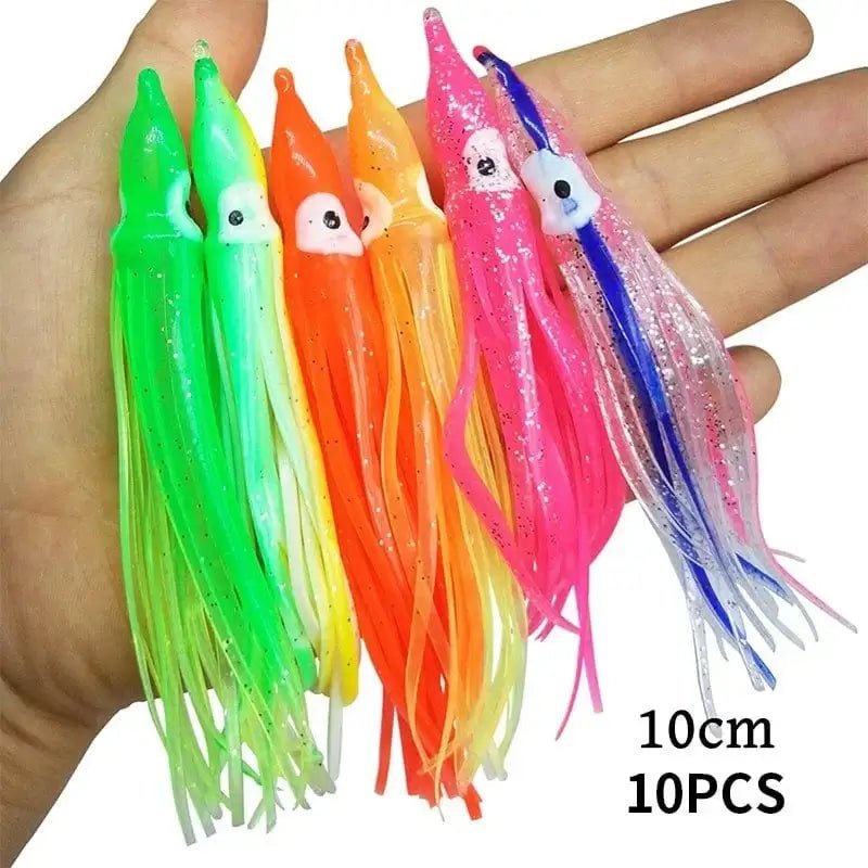 China China 10cm 10PCS Rubber Squid Skirts 8cm 10cm 12cm Octopus Soft Fishing Lures Tuna Sailfish Baits Mix Colors