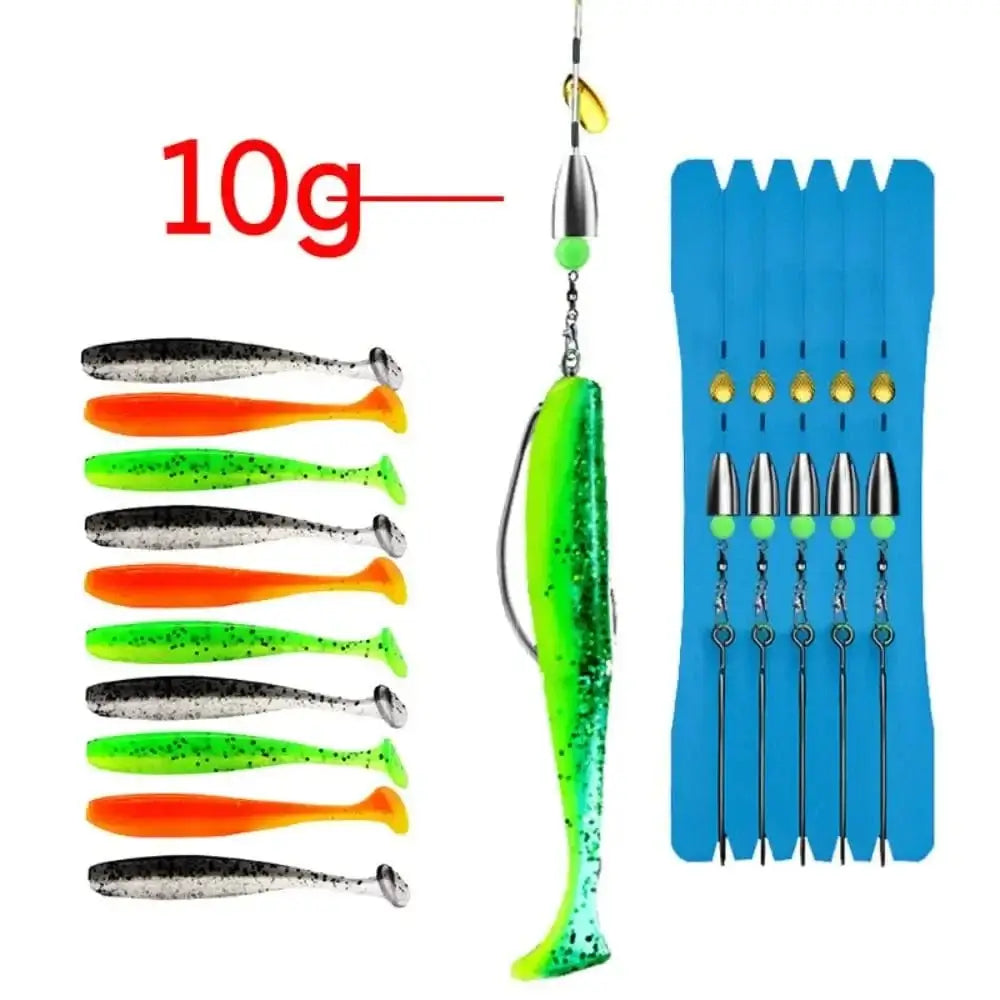 China China 10g Jig with VIB 5 Set with 10PCS Soft Lure Texas Rig Fishing Tackle Hooks VIB Spoon Bait ZURYP Texas Rig Kit Binded Hooks Fishing Hook