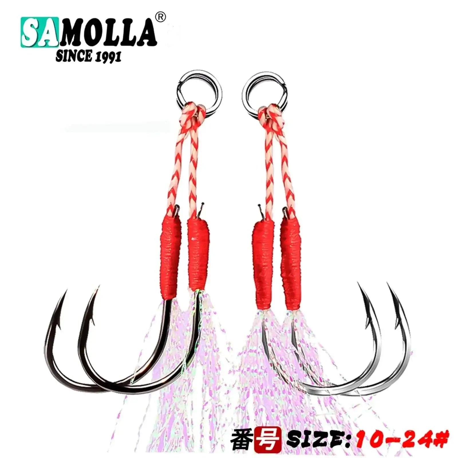 China China 10pair/lot Fishing Hook Jig Double PairHooks Barbed Thread Feather Accessories Pesca High Carbon Steel Fishing Lure Slow Jigging