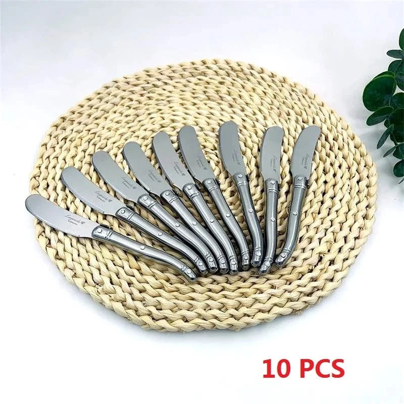China China 10pcs butter knife 9" Stainless Steel Laguiole Steak Knife set Dinner Fork Spoon Teaspoon Silver Dinnerware  Tableware Restaurant Cutlery 4-12pcs