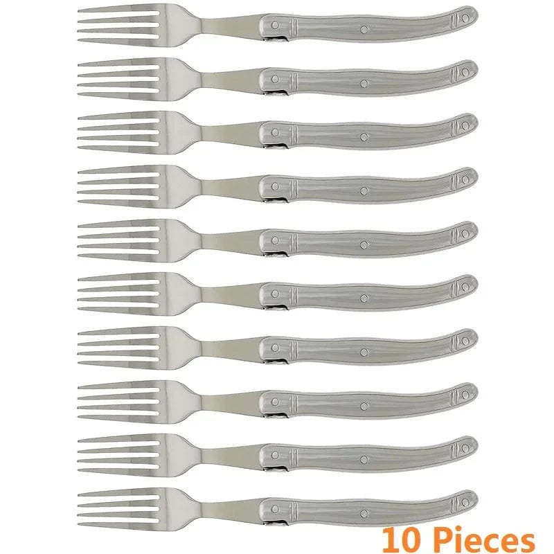 China China 10pcs forks 9" Stainless Steel Laguiole Steak Knife set Dinner Fork Spoon Teaspoon Silver Dinnerware  Tableware Restaurant Cutlery 4-12pcs