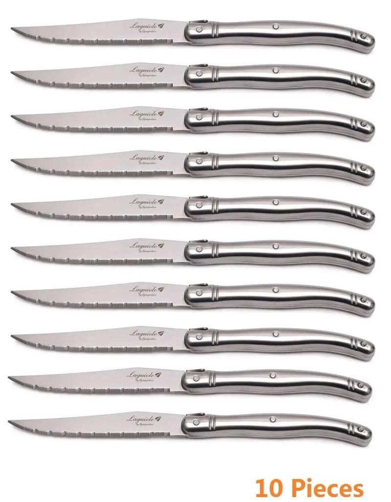 China China 10pcs knifes 9" Stainless Steel Laguiole Steak Knife set Dinner Fork Spoon Teaspoon Silver Dinnerware  Tableware Restaurant Cutlery 4-12pcs