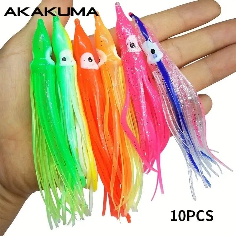 China China 10PCS Rubber Squid Skirts 8cm 10cm 12cm Octopus Soft Fishing Lures Tuna Sailfish Baits Mix Colors