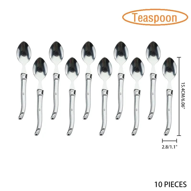 China China 10pcs teaspoon 9" Stainless Steel Laguiole Steak Knife set Dinner Fork Spoon Teaspoon Silver Dinnerware  Tableware Restaurant Cutlery 4-12pcs