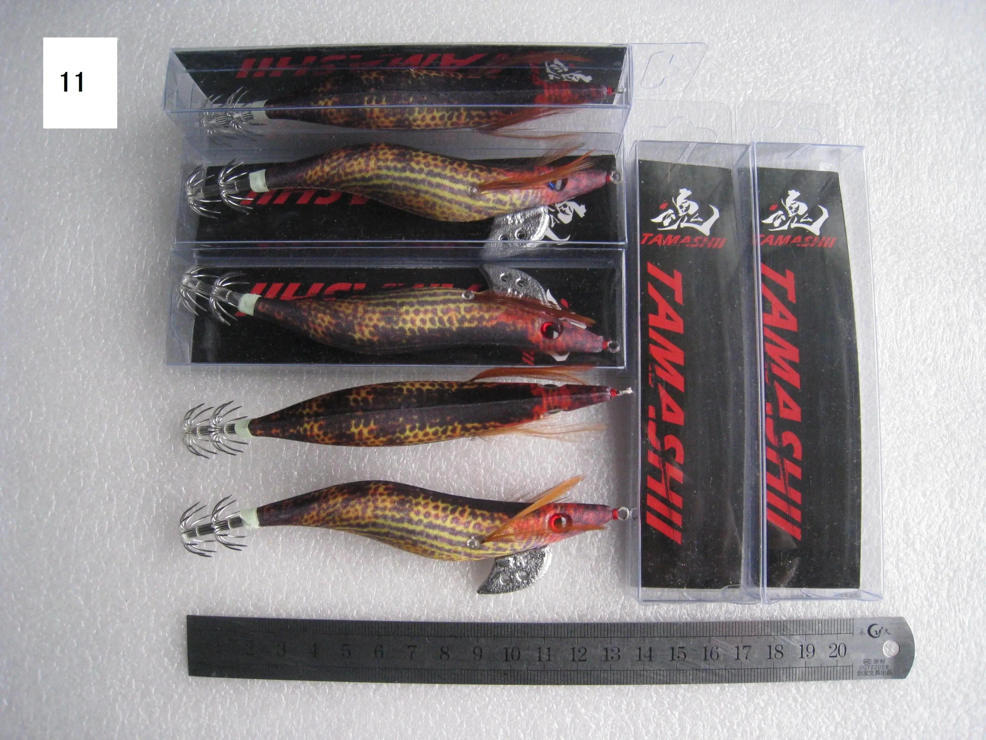 China China 11 / 2.5 20pcs 3.5#   squid jigs  (13.5cm  20g)squid hook fishing lure ,jig bait, wood shrimp.fishingtackle .