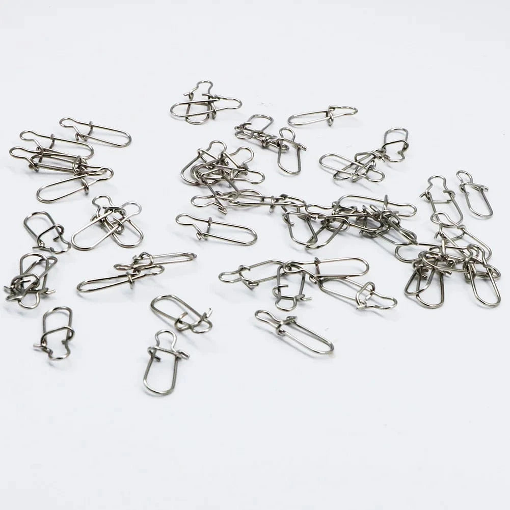 China China 120 pcs 1 box 120pcs/box 6 Size Snap Stainless Steel Hook Lock Pin Swivel Solid Ring Safety Snaps Fishing Hooks Connector Fishing Tackle Tool