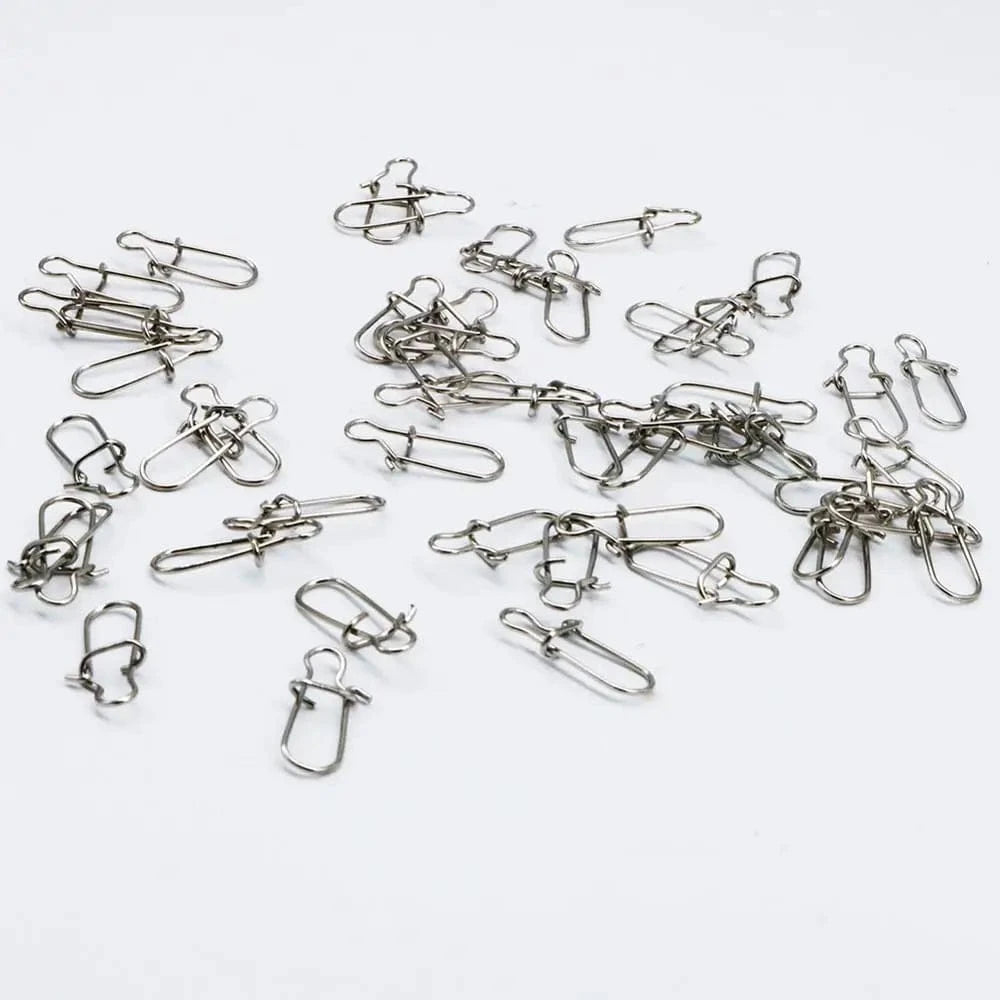 China China 120 pcs 1 box 120pcs/box 6 Size Snap Stainless Steel Hook Lock Pin Swivel Solid Ring Safety Snaps Fishing Hooks Connector Fishing Tackle Tool