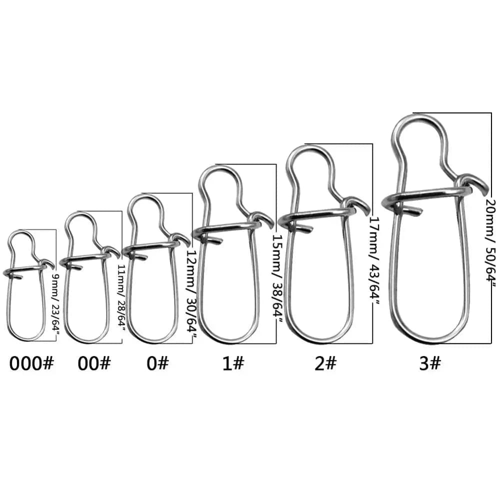 China China 120 pcs 1 box 120pcs/box 6 Size Snap Stainless Steel Hook Lock Pin Swivel Solid Ring Safety Snaps Fishing Hooks Connector Fishing Tackle Tool