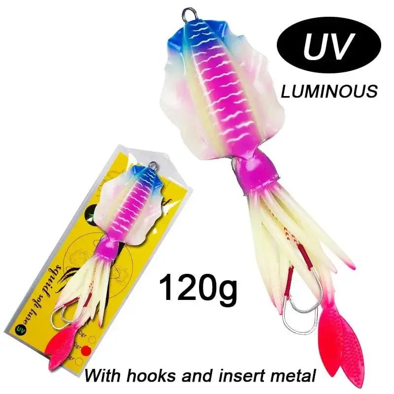 China China 120g 20cm 1 60g120g150g Silicone Soft Artificial Rubber Luminous UV Squid Jig Fishing Lures For Sea Fishing Trolling Wobbler Bait
