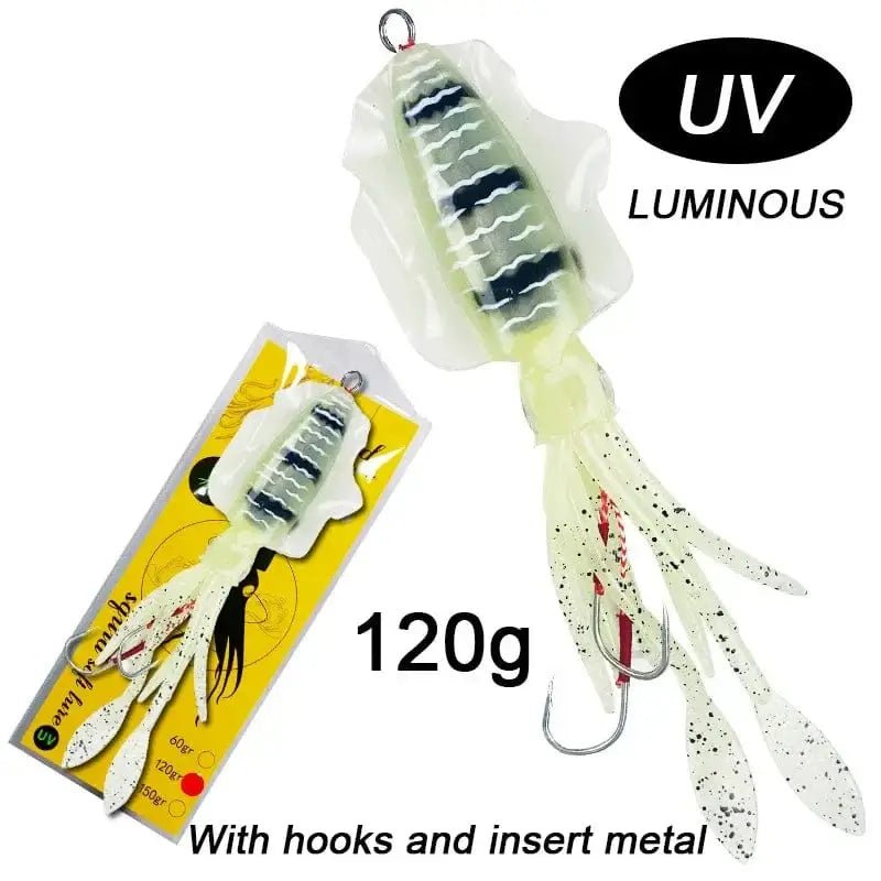 China China 120g 20cm 2 60g120g150g Silicone Soft Artificial Rubber Luminous UV Squid Jig Fishing Lures For Sea Fishing Trolling Wobbler Bait