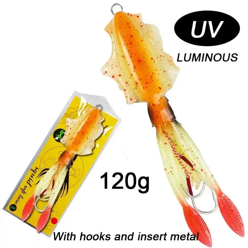 China China 120g 20cm 6 60g120g150g Silicone Soft Artificial Rubber Luminous UV Squid Jig Fishing Lures For Sea Fishing Trolling Wobbler Bait